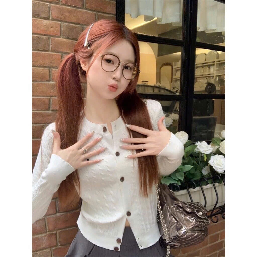 Áo Cardigan Len Dệt Kim Mỏng Cổ Tròn Dài Tay Dáng Ôm Vừa Người Hàng Qccc Phối Thêu Ngựa Ngực  Thừng Ngựa Tongkh | BigBuy360 - bigbuy360.vn