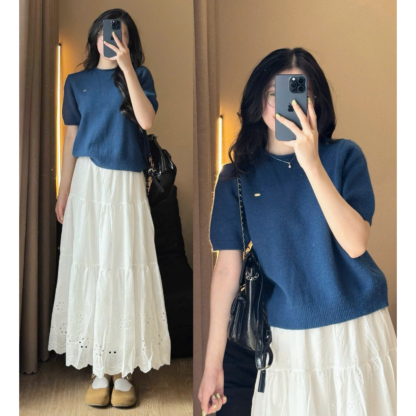 (ẢNH OLDSCHOOL) Áo len lông thỏ nữ lông thỏ tay cộc cổ vát tròn TAG SẮT A401 | BigBuy360 - bigbuy360.vn