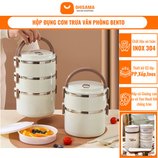  Hộp Cơm Văn Phòng Giữ Nhiệt Bento Dáng Tròn Chất Liệu Inox 304 Vỏ 3 Lớp An Toàn Sức Khỏe 
