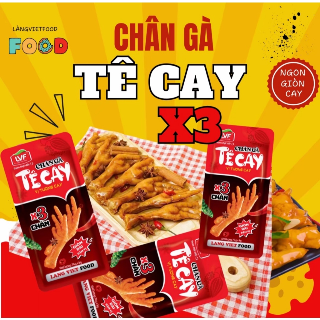 Combo 15 Túi Chân Gà Ớt Cay Làng Việt Food (45 Chân – 3 Chân/Túi)