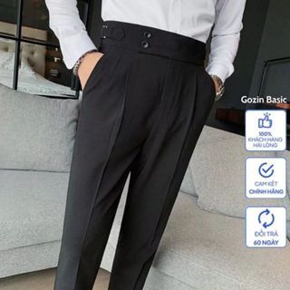 Quần âu nam sidetab hàn quốc ống suông baggy có đai chỉnh eo, Quần tây nam công sở vải co giãn
