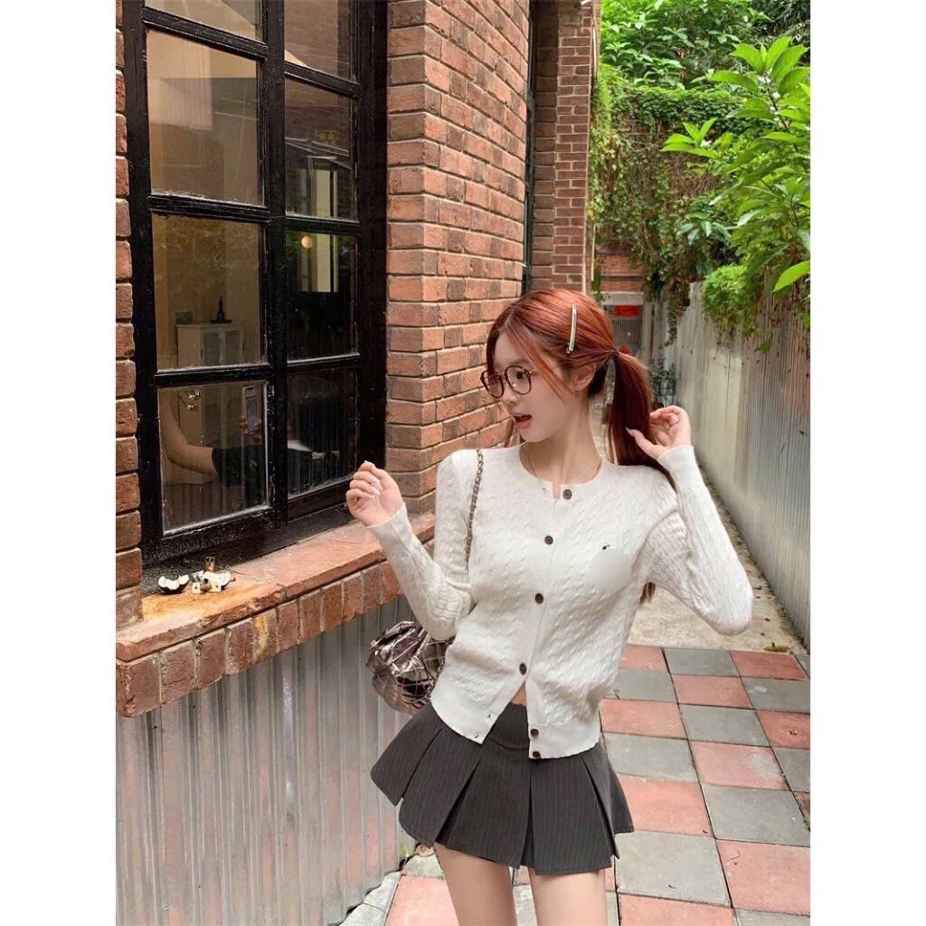 Áo Cardigan Len Dệt Kim Mỏng Cổ Tròn Dài Tay Dáng Ôm Vừa Người Hàng Qccc Phối Thêu Ngựa Ngực  Thừng Ngựa Tongkh | BigBuy360 - bigbuy360.vn