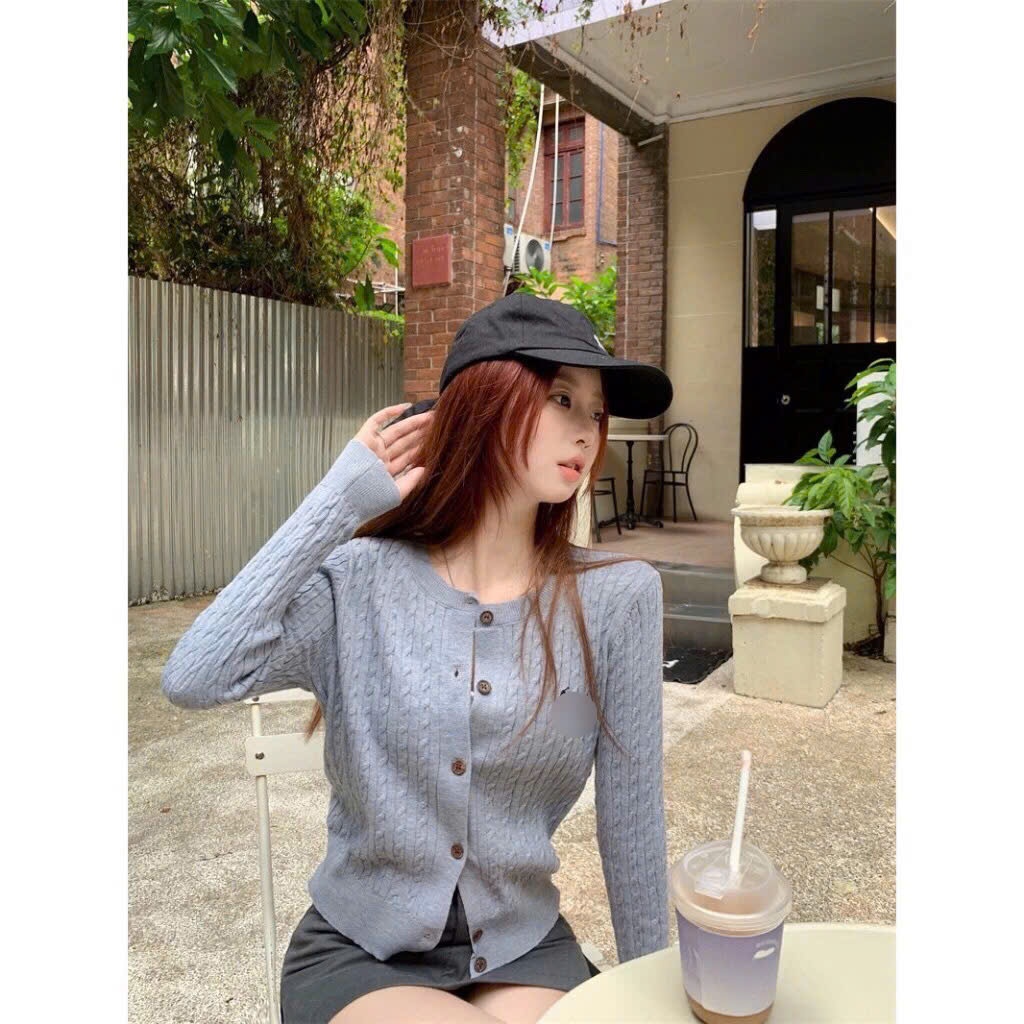 Áo Cardigan Len Dệt Kim Mỏng Cổ Tròn Dài Tay Dáng Ôm Vừa Người Hàng Qccc Phối Thêu Ngựa Ngực  Thừng Ngựa Tongkh | BigBuy360 - bigbuy360.vn