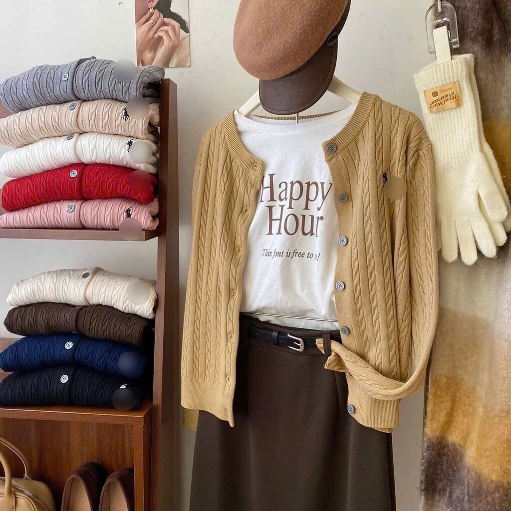 Áo Cardigan Len Dệt Kim Mỏng Cổ Tròn Dài Tay Dáng Ôm Vừa Người Hàng Qccc Phối Thêu Ngựa Ngực  Thừng Ngựa Tongkh | BigBuy360 - bigbuy360.vn