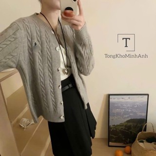 Áo Cardigan Len Dệt Kim Mỏng Cổ Tròn Dài Tay Dáng Ôm Vừa Người Hàng Qccc Loại 1 Phối Thêu Ngựa Ngực Phong Cách Hàn Quốc