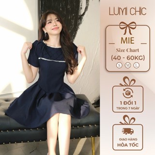 Váy nữ MIE dáng xòe phối nơ kèm họa tiết lưới ngực, Đầm tiểu thư dáng phồng xinh LUMI CHIC