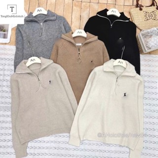 Áo Len Cổ Lọ, Áo Sweater Dáng Dài Form Rông Phối Khoá Kéo Cổ Ngựa Thêu Nổi Chất Gân To Năng Động Hàng Qccc Tongkhominhan