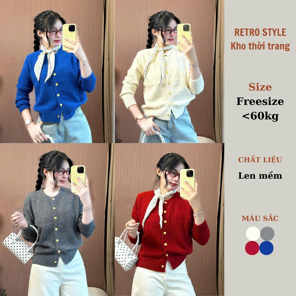 Áo Khoác Cardigan Cúc Đồng Trơn Mịn Dài Tay Phong Cách Retrostyle 609