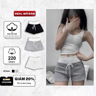 Quần Đùi Nữ Cotton Gân Tăm, Hai Da Cạp Cao Co Giãn Tôn Dáng Ôm Body Cạp Trắng Mềm Mại Thoáng Mát