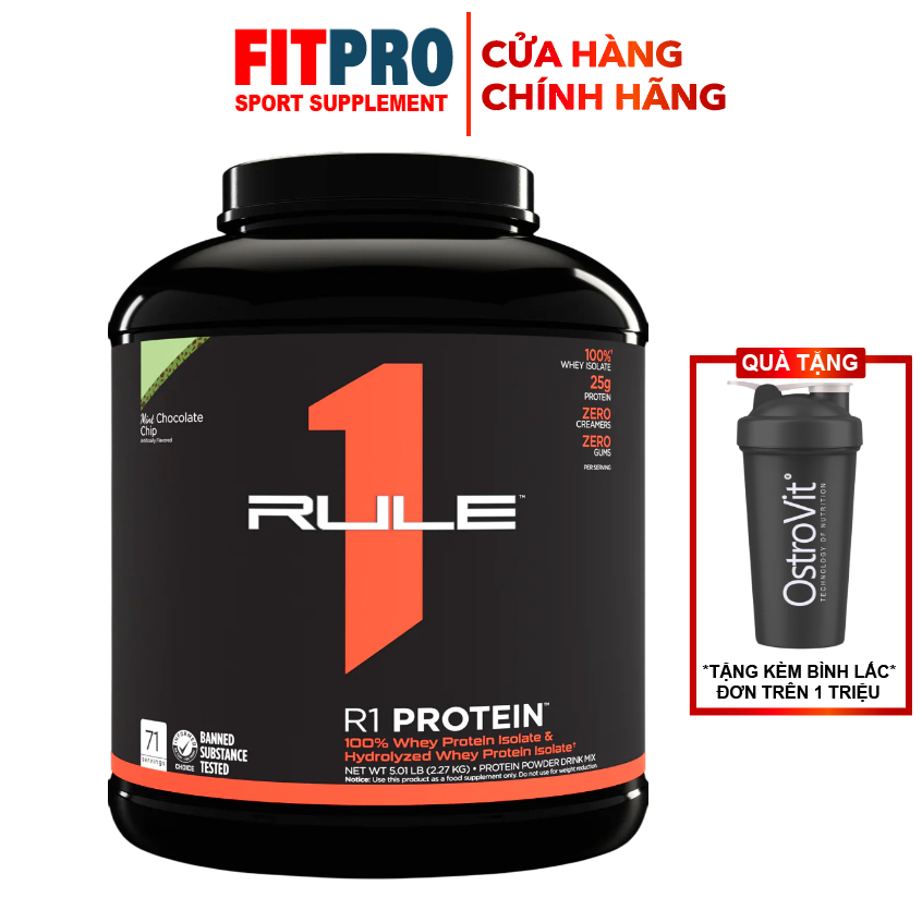  Sữa Tăng Cơ Rule 1 Whey Protein Isolate & Hydrolyzed 5LBS  2.3KG  Bổ Sung Đạm Phục Hồi Phát Triển Cơ 