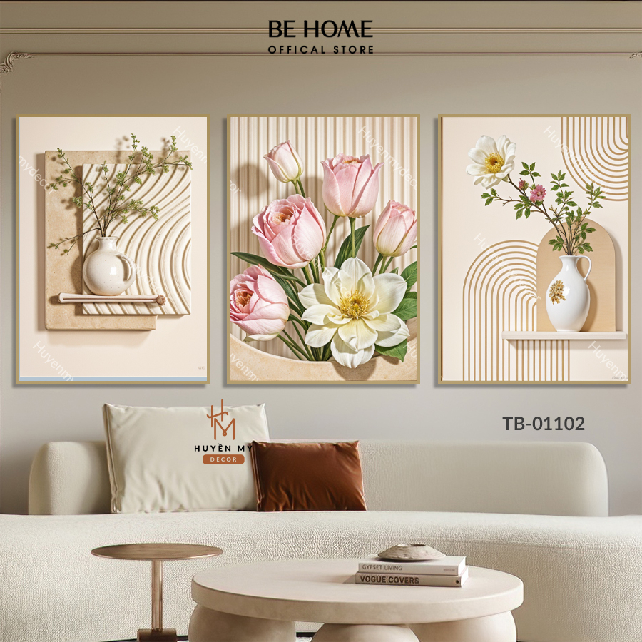 Bộ 3 Tranh Trừu Tượng , Canvas Cao Cấp , Trang Trí Phòng Khách, Phòng Ngủ,Spa - Behome Decor