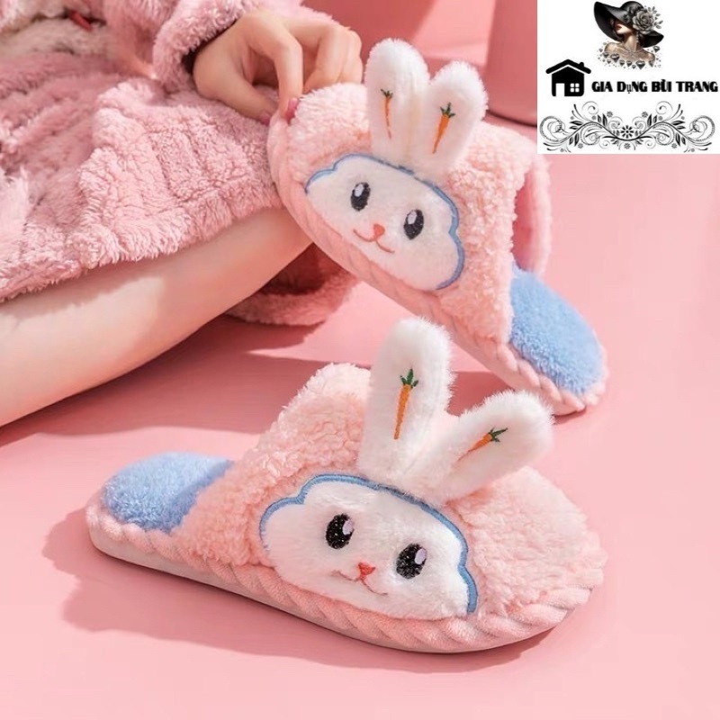 Dép Bông Đi Trong Nhà Hình (Gấu và Thỏ) Dễ Thương, Dép Lông Cotton Mềm Mịn (GDBT)