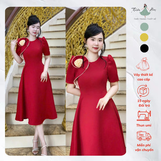 Đầm Xòe Bông Phối Màu, Váy Xòe Bông Vai Trung Niên Bigsize, Váy Đi Tiệc Mã Xòe X17
