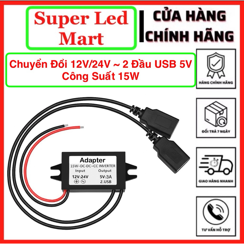 Adapter Bộ chuyển đổi nguồn hạ áp 12V/24V sang USB 5V 3A
