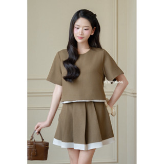  PETBYCHANG – Set Áo Basic Nữ Mix Chân Váy Xoè Ngắn Phối Viền Trẻ Trung Hàn Quốc 