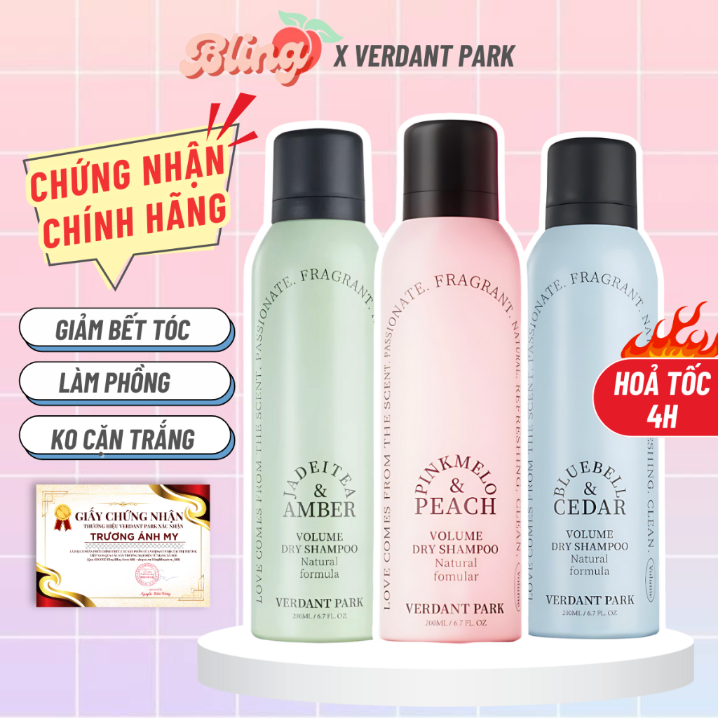 [HOẢ TỐC 2H] VERDANT PARK Xịt Gội Khô Giúp Phồng Chân Tóc, Sạch Dầu, Hết Bết Dính