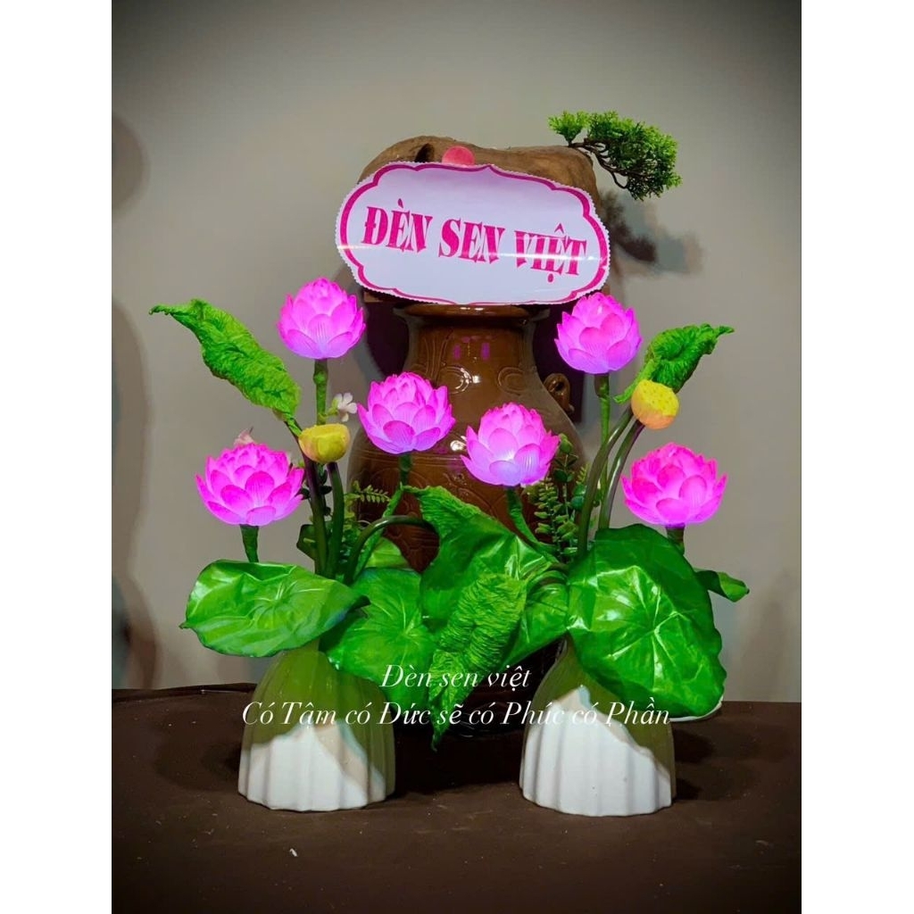 cặp đèn 6 bông màu hồng decor lá sen