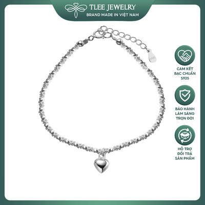 Lắc tay bạc nữ TLEE hạt bạc vỡ charm tim phồng xinh xắn, cá tính TLEE JEWELRY LT0453