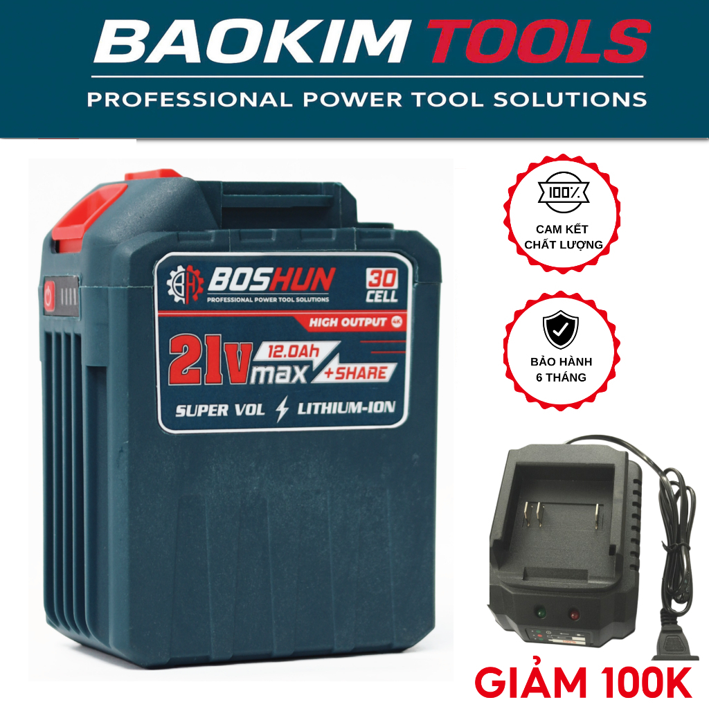 Pin 30 Cell Chính Hãng Boshun, Dung Lượng Cao, Mạch 8 mosfet - Chân pin phổ thông Makita - Có đèn bá