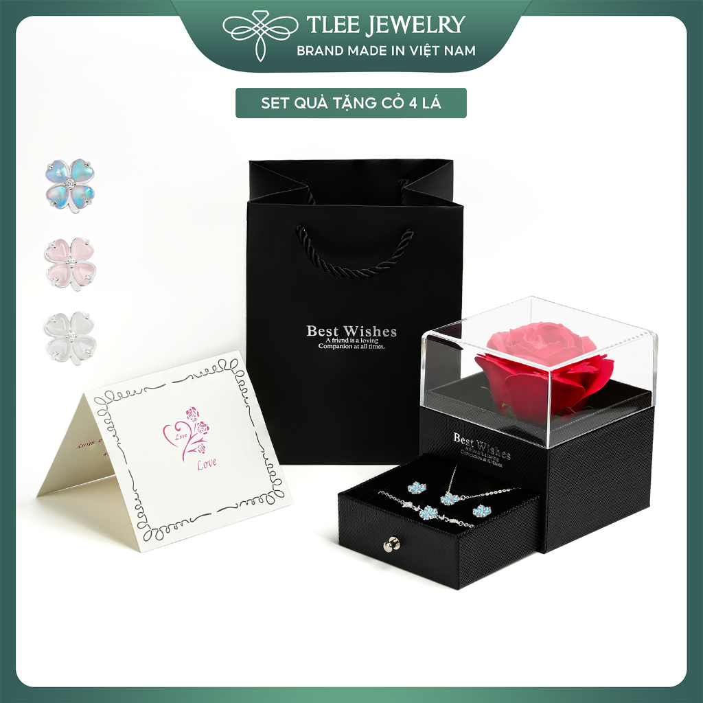 Set quà tặng trang sức dây chuyền, lắc tay, khuyên tai bạc TLEE full box TLEE JEWELRY SQ005