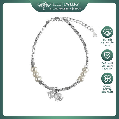 Lắc tay bạc nữ TLEE hạt bạc vỡ hoa tulip mix trai nước ngọt sang trọng, quyến rũ TLEE JEWELRY LT0454