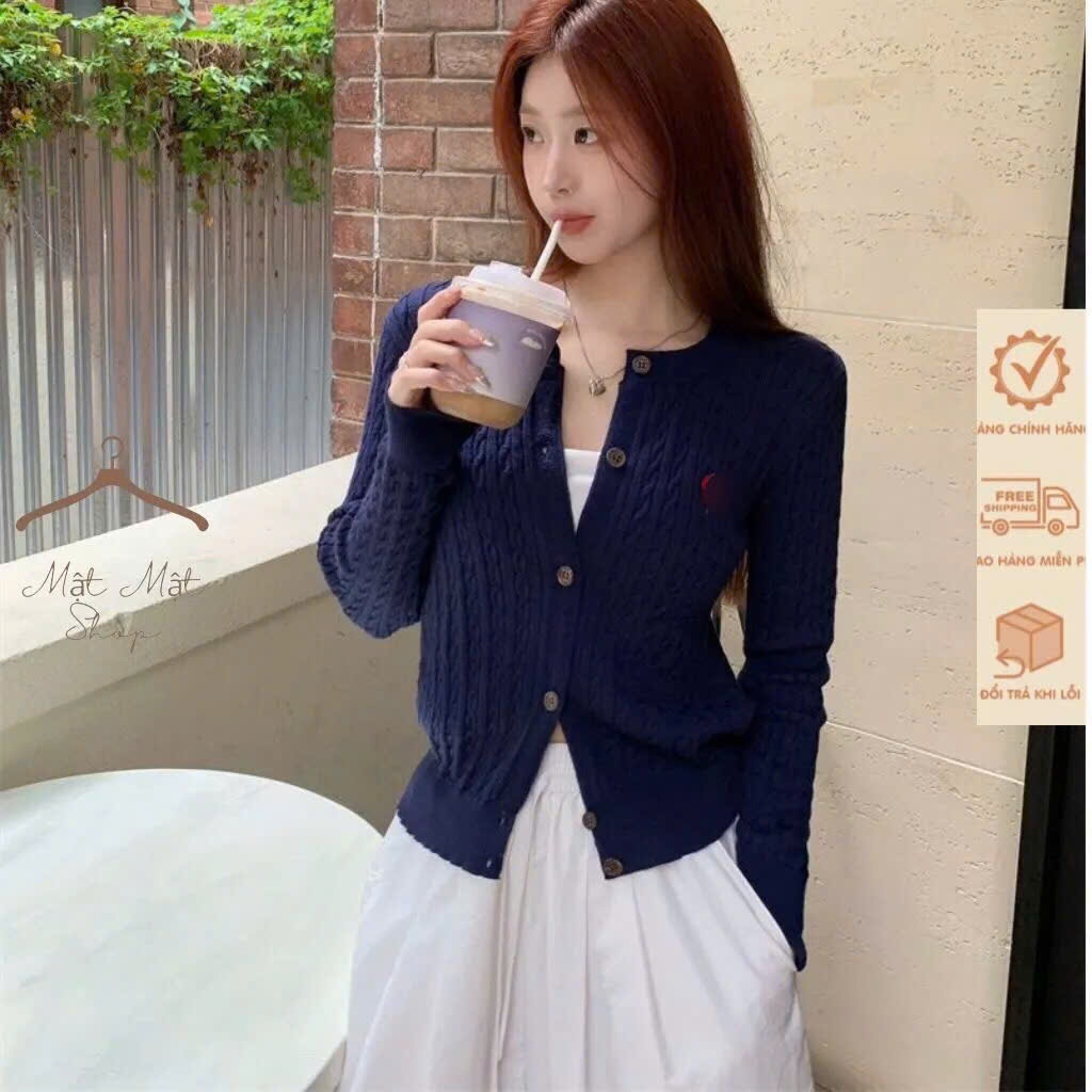 Áo Khoác Len Mỏng Cổ V Dáng Ôm Tay Dài Phối Thêu Ngựa Ngực Dễ Phối Đồ Hàng Qccc Phù Hợp Đi Chơi Đi Thừng Ngựa