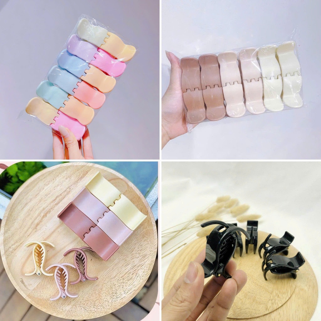 Set 12 kẹp tóc càng cua, thun cột tóc, scrunchies lụa Hàn Quốc nữ đẹp, kẹp tóc 3 5 răng, lô cuốn uốn