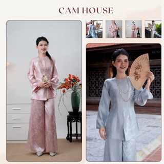  Bộ pháp phục Hương Trầm   Áo + quần    CAM HOUSE  form ôm chất liệu gấm thanh trúc cao cấp 
