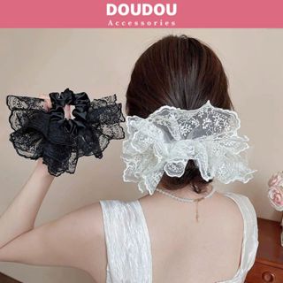  Dây cột tóc ren hai tầng Doudou Scrunchies Dây buộc tóc nữ Chun cột tóc vải ren Hàn Quốc FQ045 