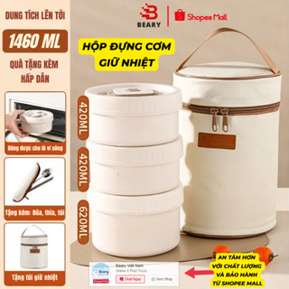 Hộp Đựng Cơm Túi Đựng Cơm Trưa Giữ Nhiệt Văn Phòng Cách Nhiệt, Combo 3 Ngăn Đựng Thức Ăn 2 Lớp Bằng Thép Không Gỉ 304