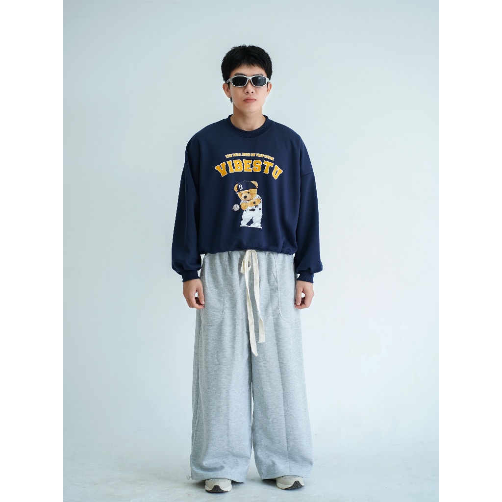 Áo Sweater Nỉ 2 Da  VIBESTU " Bear and Ball  " Boxy Tay Dơi Unisex Nam Nữ | BigBuy360 - bigbuy360.vn