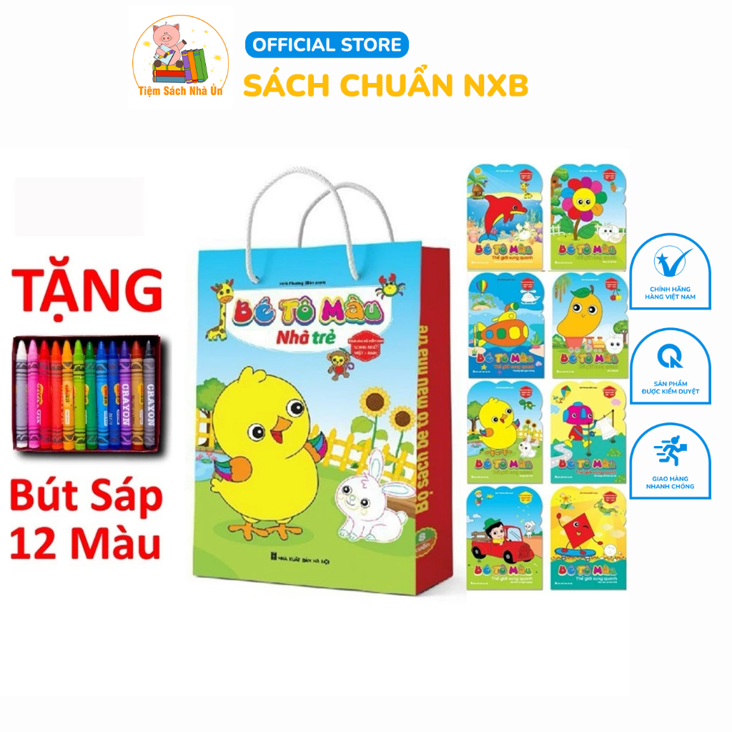  Sách - Bé Tô Màu Nhà Trẻ - Song Ngữ Việt-Anh dành cho trẻ mầm non  Túi 8 quyển  Tặng Màu 