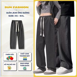 Quần jean nam nữ ống rộng SUN 09 màu KHÓI quần bigsize cạp chun, thoải mái hoạt động, dễ phối đồ