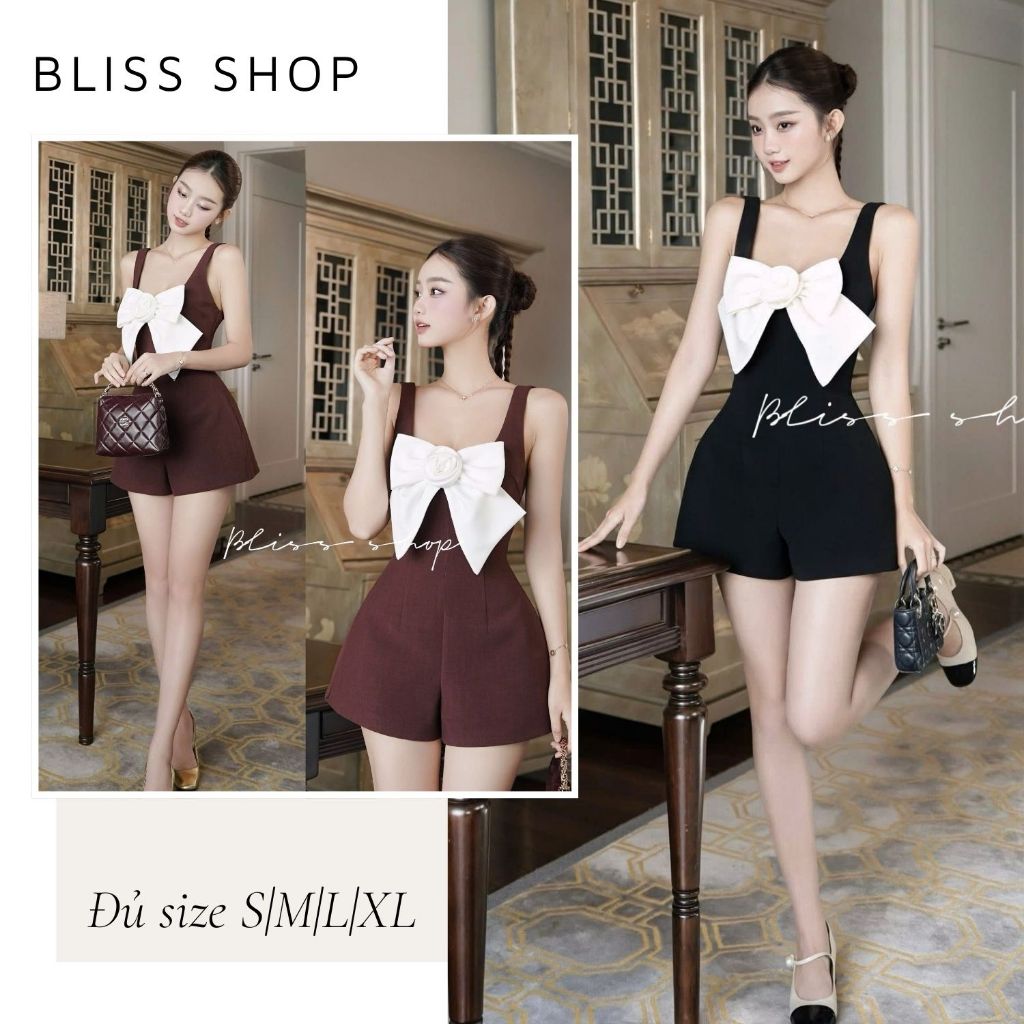 [ Bản Cao Cấp] Jumpsuit 2 Dây Bản To Dáng Ngắn Phối Nơ Ngực Sang Chảnh Thời Trang Nữ Bliss Shop - J0