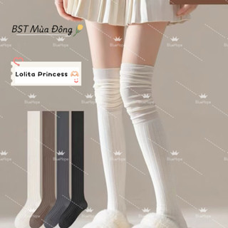 Tất dài qua gối nữ nhún trơn cao cổ tất nhún đi boot vớ đùi dài qua gối thời trang cotton Bluehope