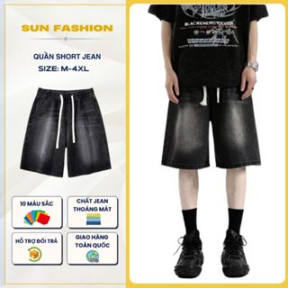 Quần jean short ống rộng dành cho cả nam nữ Unisex SUN S2 WASH KHÓI vải jean mềm thoải mái vận động