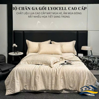  Bộ chăn ga gối Lyocell BOYA màu Be Genji Decor đầy đủ kích thước đệm 