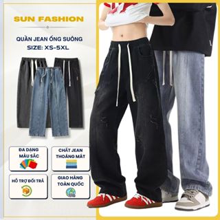 Quần jean ống rộng bigsize cạp chun nam nữ SUN N9;09;03 mẫu mã đa dạng, vải jean mềm thoải mái