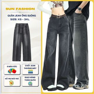 Quần jean nam nữ ống rộng unisex SUN T9 màu KHÓI cạp cao hack dáng, phong cách hàn quốc