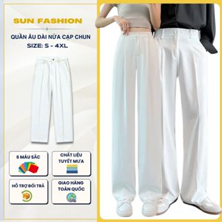 Quần âu ống suông nam, nữ basic SUN MÀU TRẮNG thiết kế nửa cạp chun, vải mềm mịn phong cách Hàn quốc