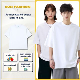 Áo phông nam nữ trơn Cotton MÀU TRẮNG SUN mẫu đơn giản trẻ trung, năng động Menswear Cổ Tròn