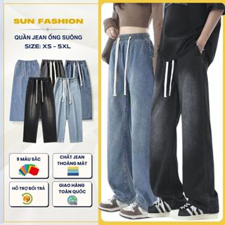 Quần jean nam nữ ống rộng bigsize SUN 09 quần jean cạp chun phong cách hàn quốc unisex