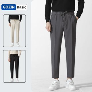 Quần âu nam dáng dài hàn quốc GOZIN BASIC ống suông tây cạp chun cao cấp ống rộng đen xám be