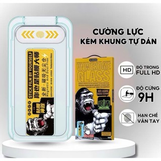 Kính Cường Lực KingKong kèm khung tự dán chống bụi màng loa cho IP X/Xs/XsMax/11/12/13/14/15/16/17/pro/plus/promax