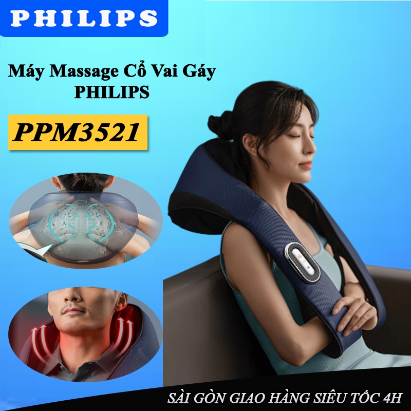 Máy Massage Cổ Vai Gáy Cao Cấp PHILIPS PPM3521 - sạc không dây, đầu masage 3D - BH 24 Tháng