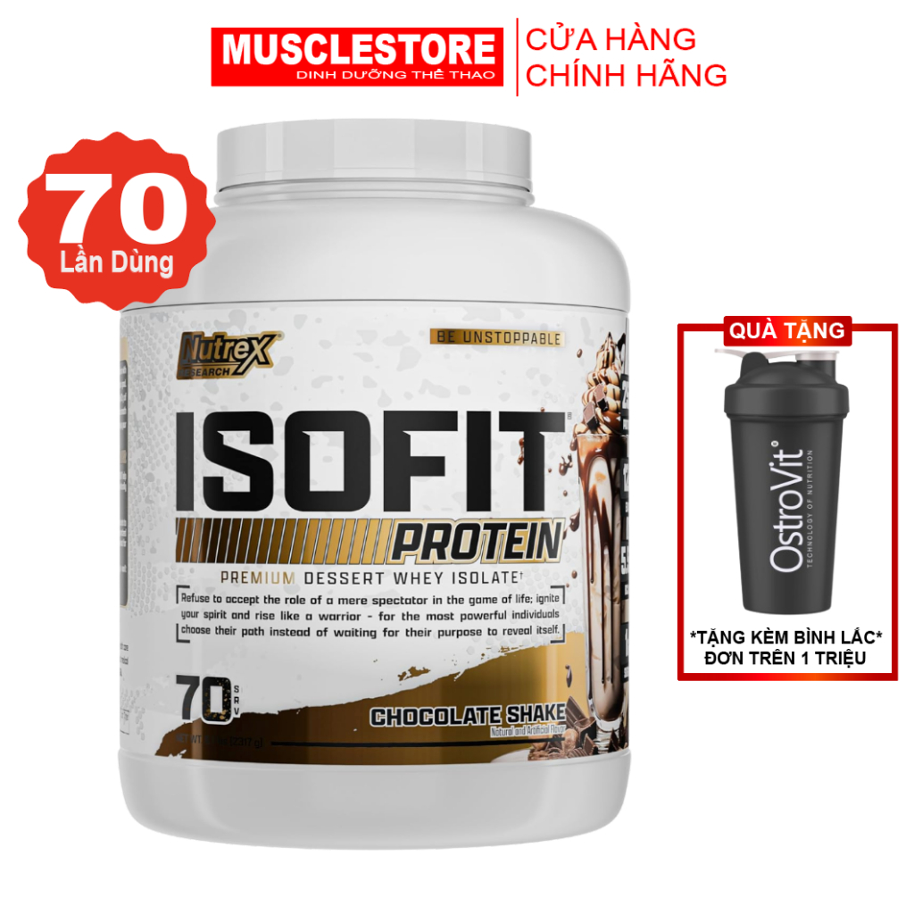 Nutrex ISOFIT Whey Protein Isolate (2Lbs, 5Lbs) Hỗ Trợ Phát Triển Cơ Bắp, Không Lactose, 25G Protein