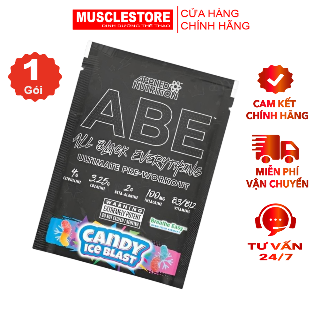 Sample ABE - Applied Nutrition, Gói dùng thử pre workout ABE, 1 Lần dùng hỗ trợ tăng sức mạnh tốt .