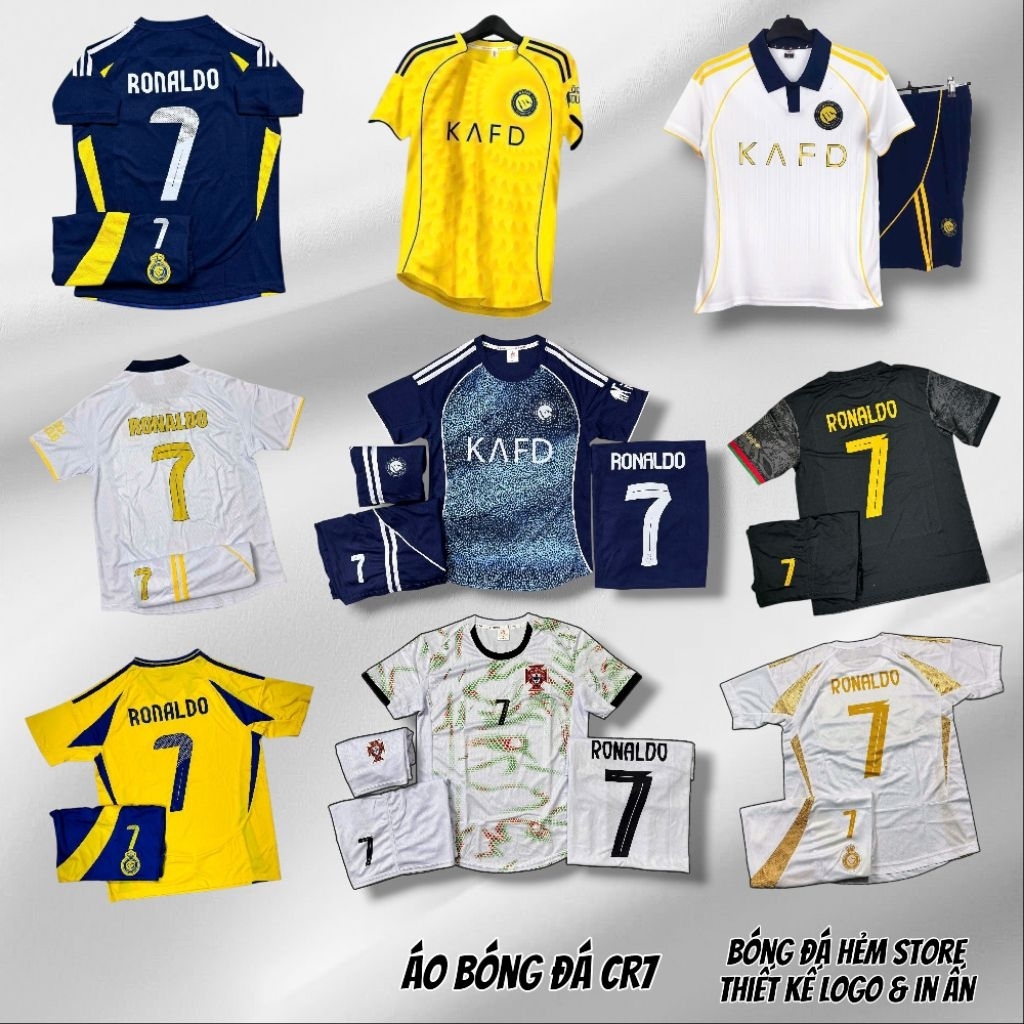 Bộ đồ đá banh CR7 Xanh, Vàng, Trắng, Đồ đá bóng in Ronaldo số 7 Sport Áo Al Nassr
