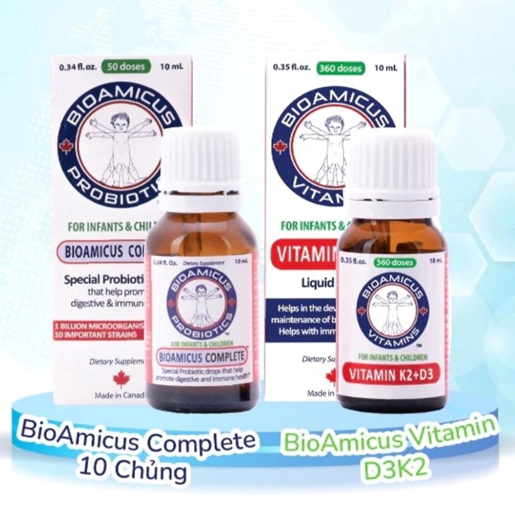 LỌ 10ML MEN VI SINH BIOAMICUS COMPLETE 10 CHỦNG LỢI KHUẨN & LỌ 10ML BIOAMICUS VITAMIN K2 D3 K2D3 - A