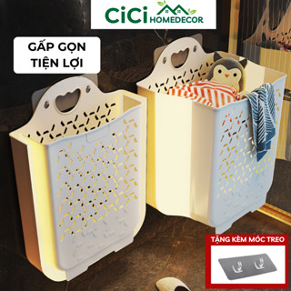 Giỏ đựng quần áo nhà tắm thiết kế tay cầm treo tường có thể gấp gọn chất liệu nhựa dẻo TPR ( Tặng kèm miếng dán)